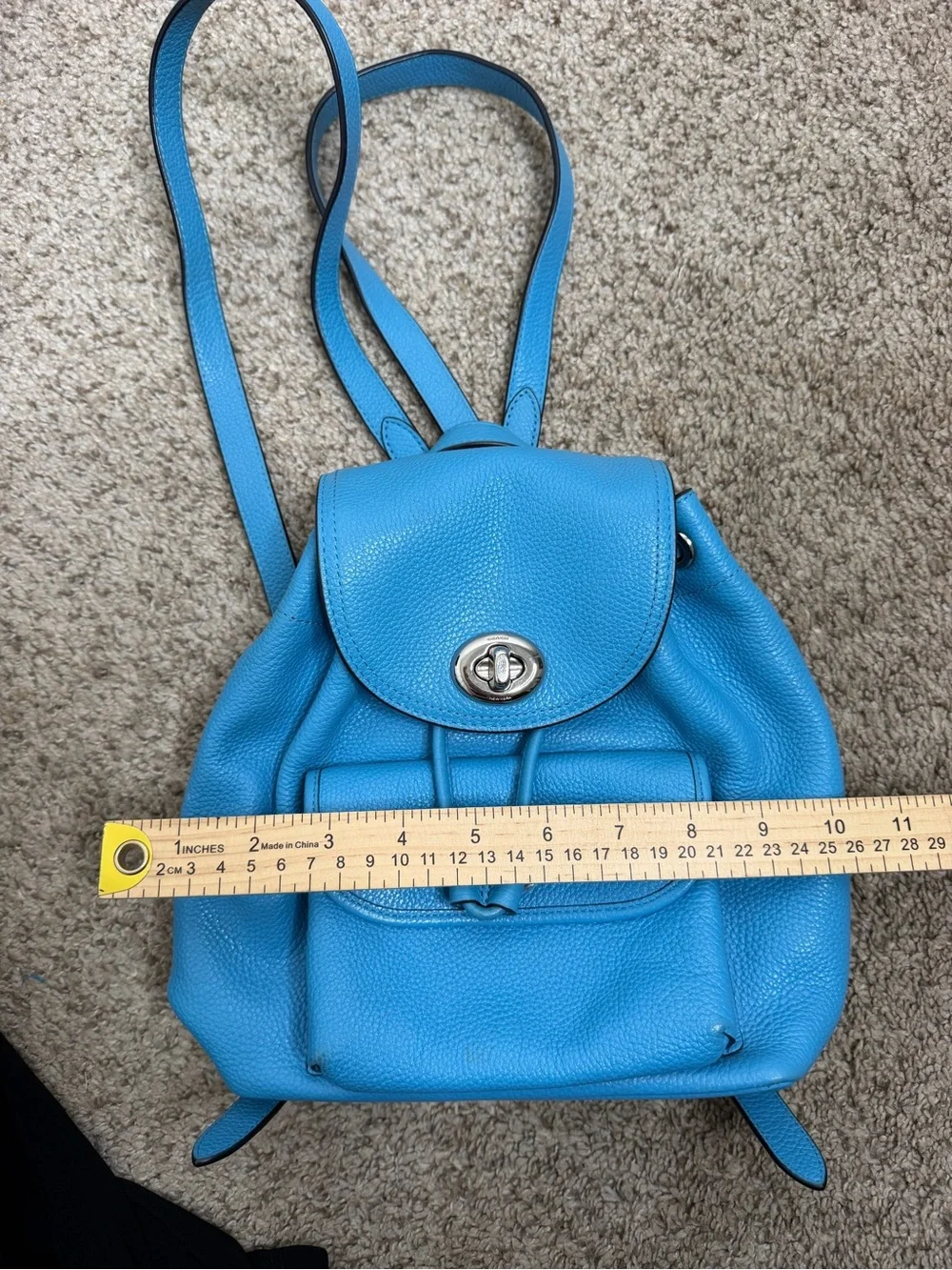 Coach Bright Blue Pebbled Leather Mini Backpack